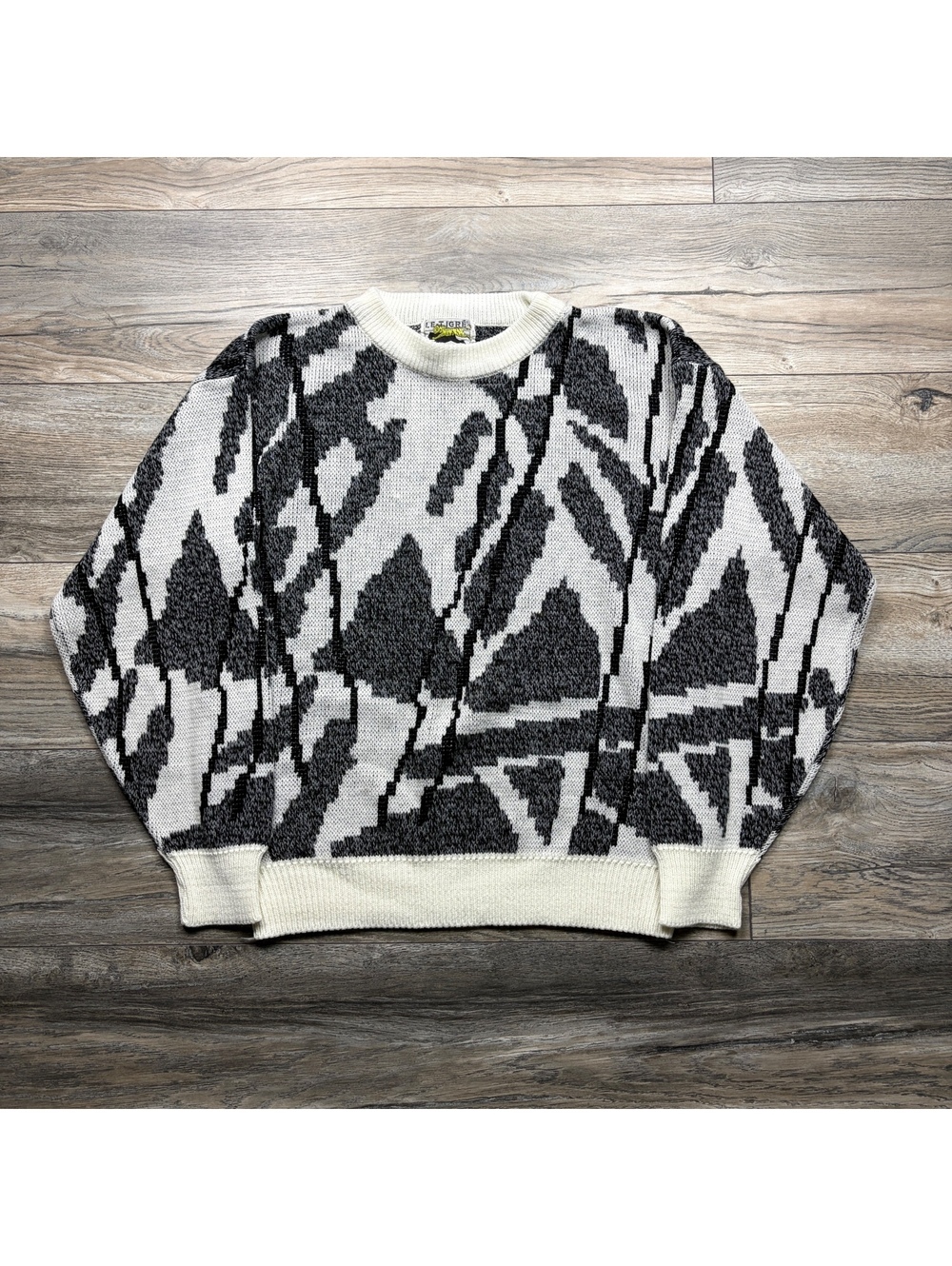 Le Tigre Black and White Abstract Pattern Acrylic Sweater Size Large